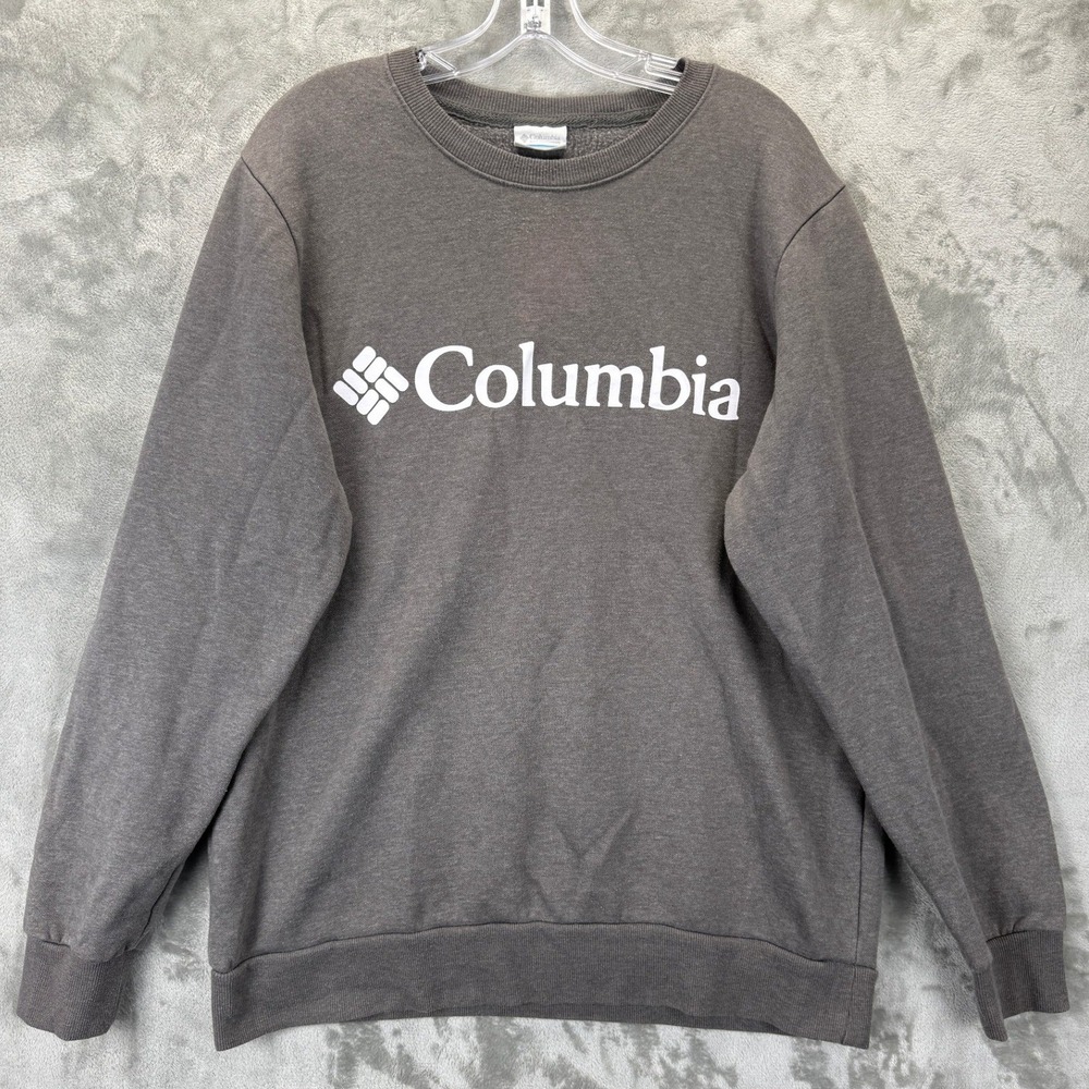 Columbia‎ Mens Crewneck Sweatshirt Charcoal Grey Logo Pullover XM8694 Size M